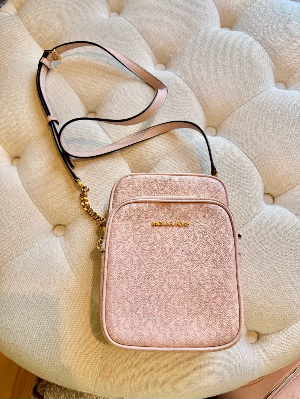 Michael Kors Pink Crossbody Camera Bag with Gold Hardware